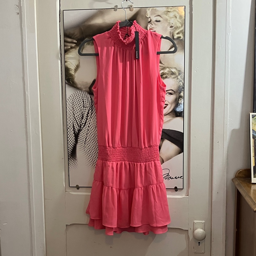 Revolve NWT Krisa Candy Pink Mini Ruffle Dress Smocked Waist $273 Retail